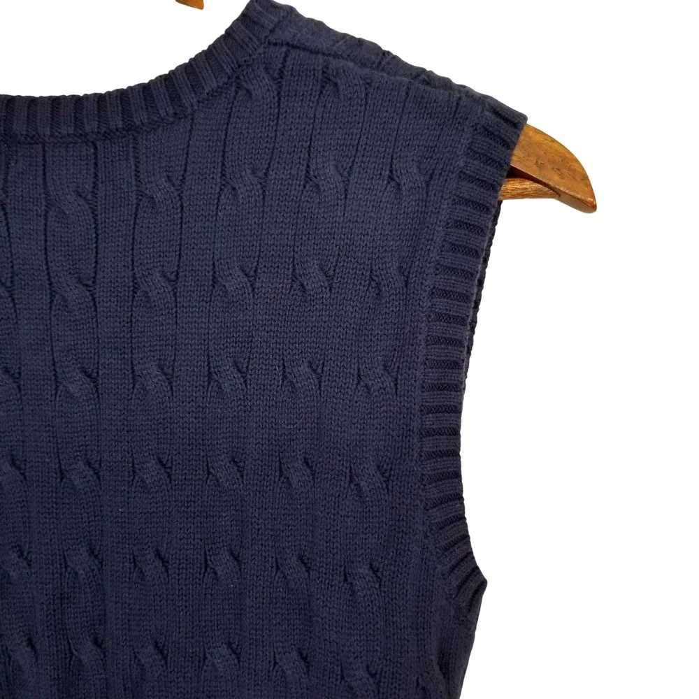Polo Ralph Lauren Cable-Knit Cotton V-Neck Sweater Vest Navy Men M Preppy Japan